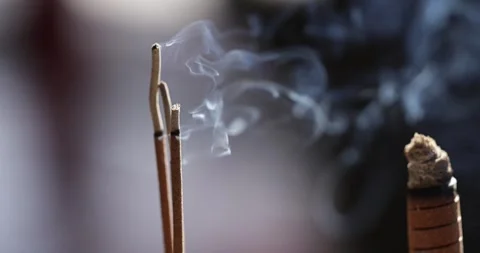 The Zen-like atmosphere of incense in the temple Stock Footage 329874101