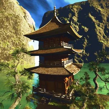 Zen buddhist temple in the mountains Illustrazione stock