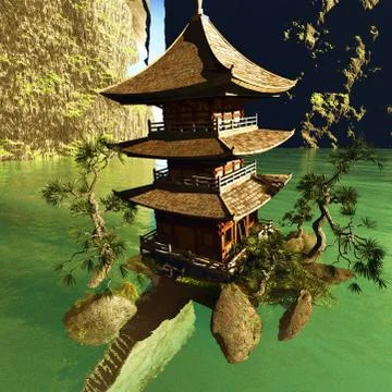 Zen buddhist temple in the mountains イラスト素材