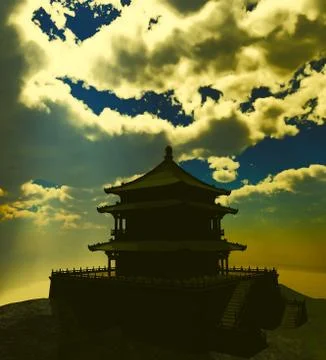 Zen buddhist temple in the mountains 库存插图