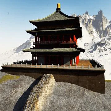 Zen buddhist temple in the mountains Stock Illustration