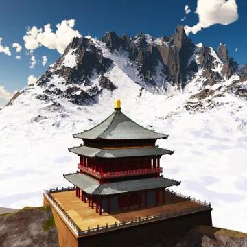 Zen buddhist temple in mountains 库存插图