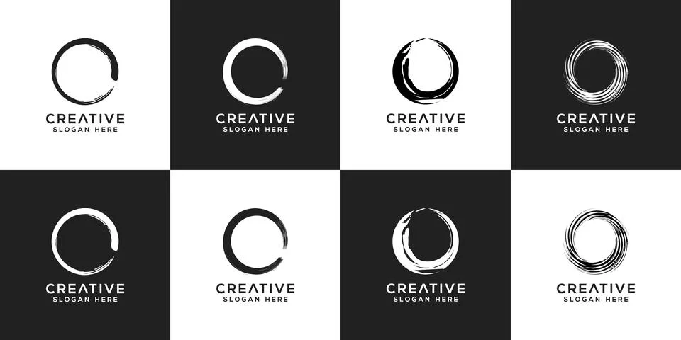 Zen circle set elements . ink grungy watercolor pattern painting design Illustrazione stock