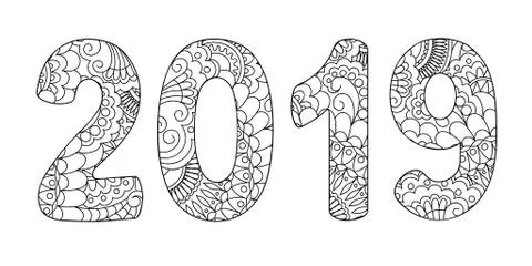 Zen doodle patterned number 2019 middle Illustrazione stock