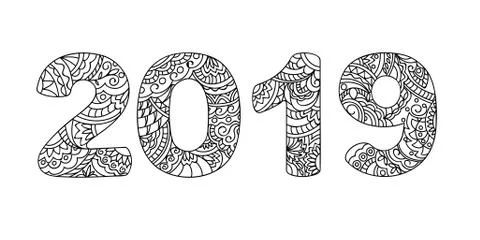 Zen doodle patterned number 2019 small Illustrazione stock