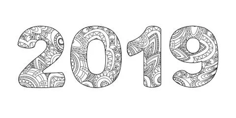 Zen doodle patterned number 2019 small 1 Illustrazione stock