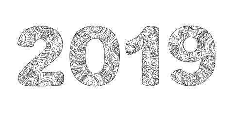 Zen doodle patterned number 2019 small 2 Illustrazione stock
