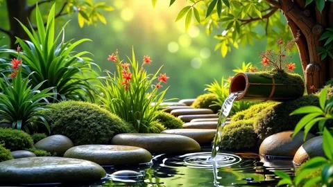 Zen Garden Artwork - Flowing Stream and Natural Harmony Stock Footage 295985474