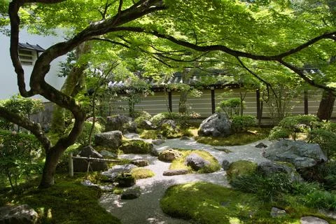 The Zen garden inside Eikan-Do temple.   Kyoto Japan Stock Photos