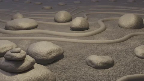 Zen landscape patterns. No windy atmoshpheric partcles effect. 3d animation Stock Footage 169554478