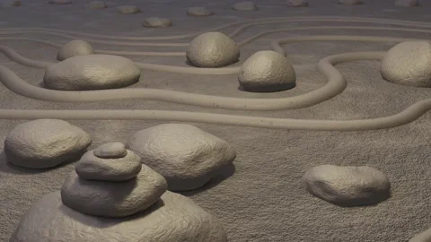 Zen landscape patterns with subtle Blowing dust particles. 3d animation Stock Footage 169554477
