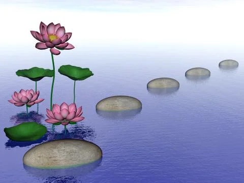 Zen lily flowers - 3D render Stock Illustration