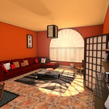 Zen Living Room Eclectic Interior Design 3D Model