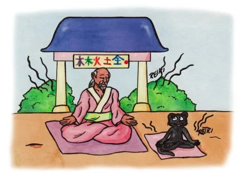 Zen master and monkey meditating and giving Reiki Stock Illustration