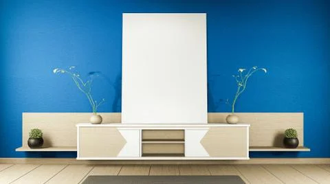 Zen modern empty dark blue room,minimal design japanese style. 3d rendering Stock Illustration