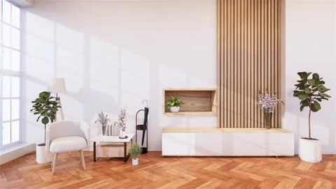 Zen modern empty room,minimal design japanese style. 3d rendering Stock Illustration