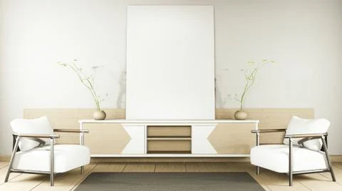 Zen modern empty room,minimal design japanese style. 3d rendering Stock Illustration
