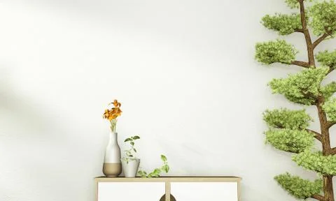 Zen modern empty room,minimal design japanese style. 3d rendering Stock Illustration