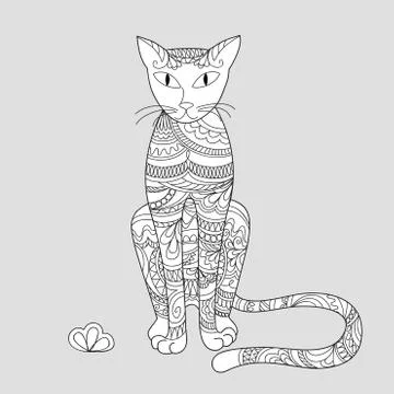 Zen patterned cat with flower Stock Illustration