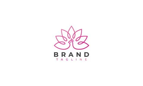 Zen peacock logo design , a peacock with a tulips in line art logo design sty Stock Illustration