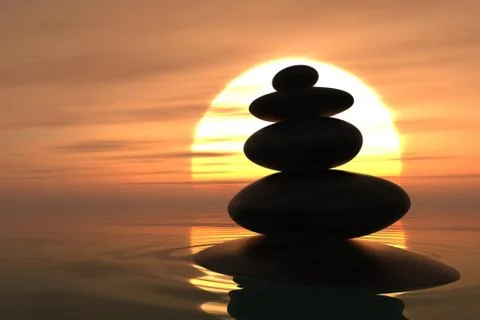 Zen pebbles stacked in sunset Stock Illustration