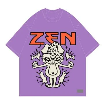 Zen rabbit cartoon character design simple yet playful for skate merch Stock Illustration