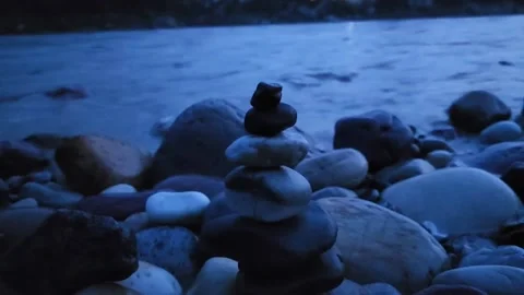 Zen Stacks in the River at Sunset Stock Footage 236777424