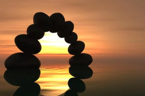 Zen stone arch in sunset Stock Illustration