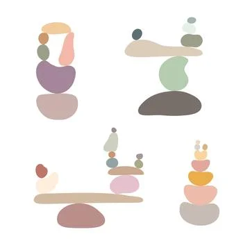 Zen stone cairns set in simple abstract doodle style vector illustration Stock Illustration