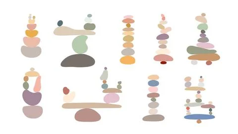 Zen stone cairns set in simple abstract doodle style vector illustration, relax Stock Illustration