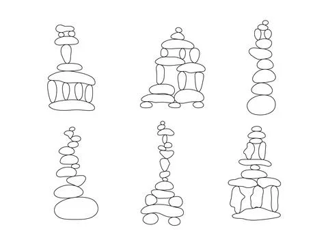 Zen stone cairns set in simple abstract doodle style outline vector illustrat イラスト素材