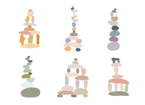 Zen stone cairns set in simple abstract doodle style vector illustration, rel Illustrazione stock