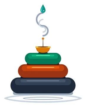 Zen Stone Stack Illustration With Water Drop And Incense Smoke Commercial V.. Stock Illustration