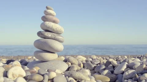Zen Stone Tower on Beach Stock Footage 45756666