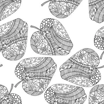 Zen tangle apple. Doodle seamless pattern with fruit. Stock Illustration
