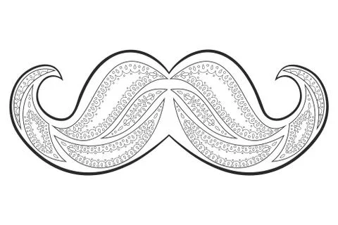 Zen tangle mustache vector. Zentangle whisker. Coloring book. Stock Illustration