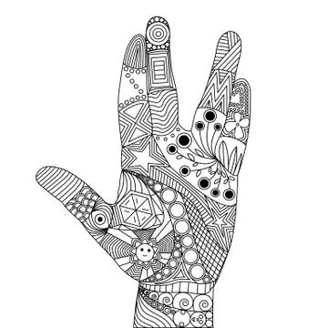 Zen Tangle of Palm. Zen Tangle of Fingers. Palm of Doodle Elements Stock Illustration