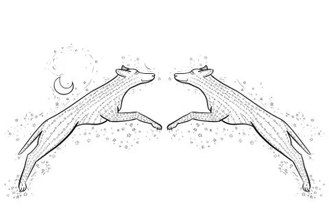 Zen tangle wild dog vector. Zentangle wolf. Coloring book with two coyote. Ni Stock Illustration