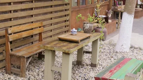 Zen-like tea-drinking environment. Zen style tea drinking place. Stock Footage 328201951