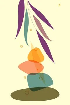 Zen vector poster, minimalistic boho style, hand drawn transparent shapes of Stock Illustration