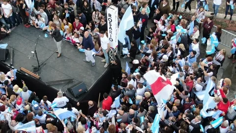 Zenit view of the Stage while Patricia Bullrich is talking to the people. Vídeos de archivo 168710981