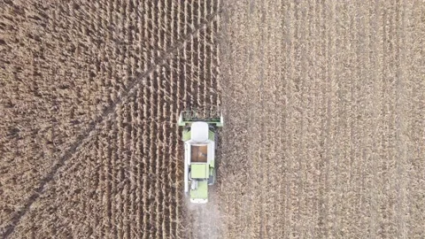 Zenith view of a corn harvester Stock Footage 222796560