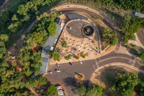 Zenith view of the Three Borders Landmark in Misiones, Argentina. Stock Photos