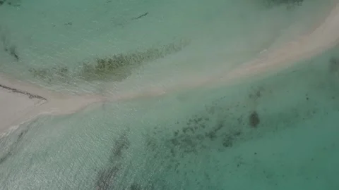 Zenith view of tropical white sandbar surrounded by turquoise water Stock Footage 342716188