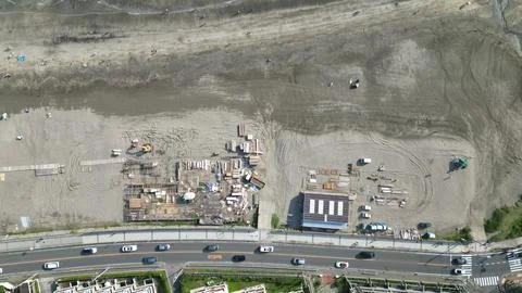 Zenithal View of a Construction Site on the Beach Stock Photos