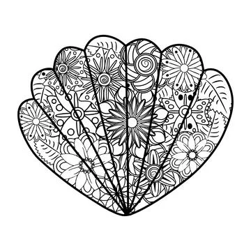 Zentangle art. Sea shells, whale, lizard, heart, paisleys, flowers. Elements  Stock Illustration