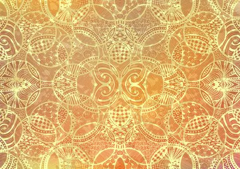 ZENTANGLE BACKGROUND HAND DRAWN RETRO CIRCLES GOLD Ilustração Stock