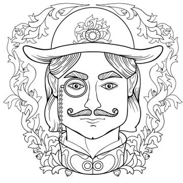 Zentangle coloring  page  with man face in vintage style Stock Illustration