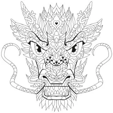 Zentangle dragon head. Hand drawn decorative vector illustration for coloring イラスト素材
