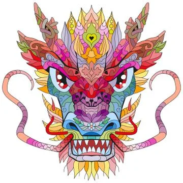 Zentangle dragon head. Hand drawn decorative vector illustration Stock Illustration